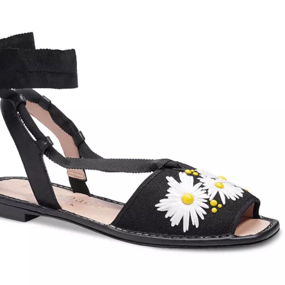 Kate Spade  Michaela Square Toe Flower Decorated Fabric Sandals
